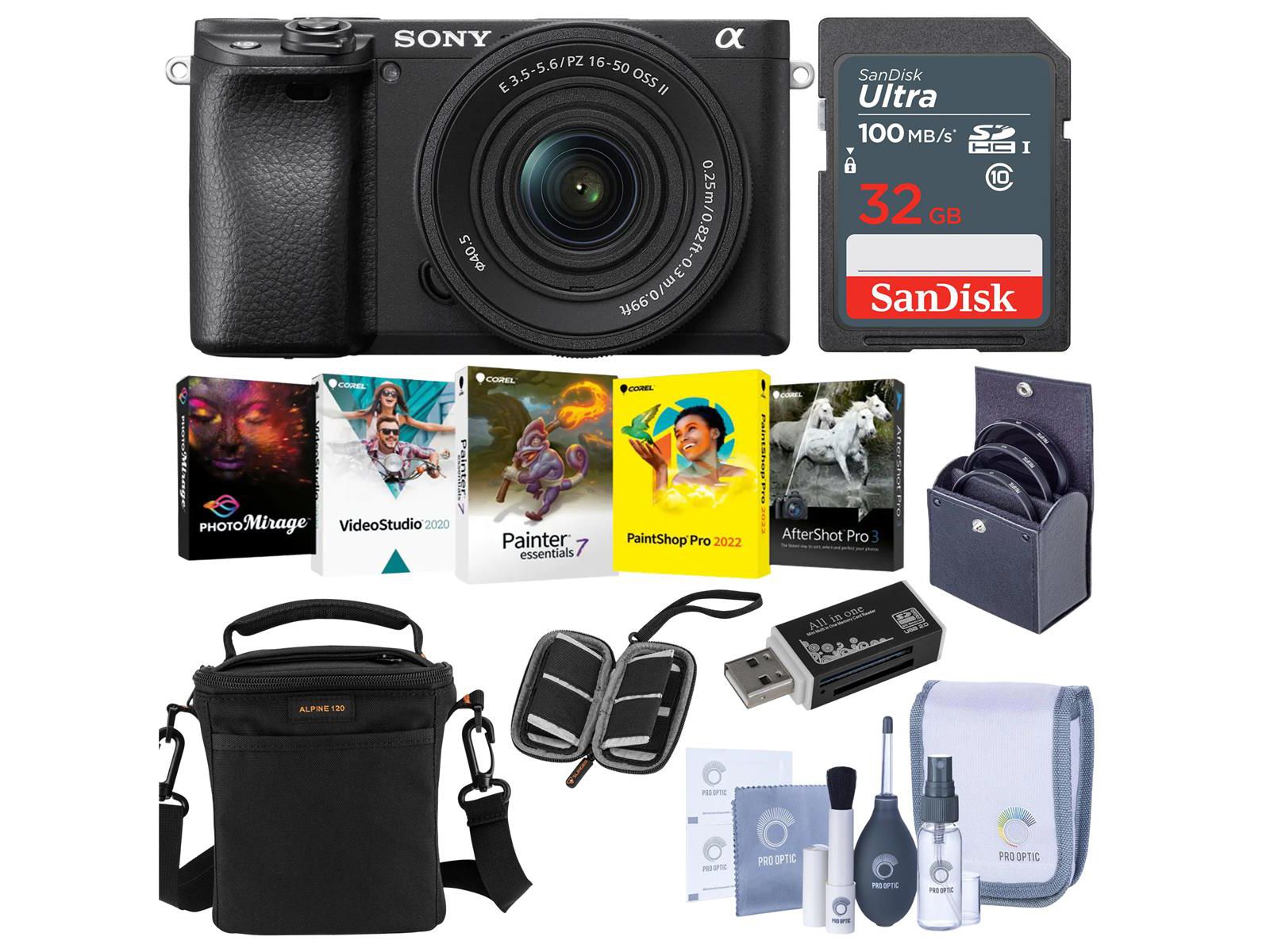Цифровая беззеркальная камера Sony Alpha a6400 with 16-50mm Lens - Bundle with Shoulder Bag, 32GB SD Card, Cleaning Kit, Card Reader, SD Card Case