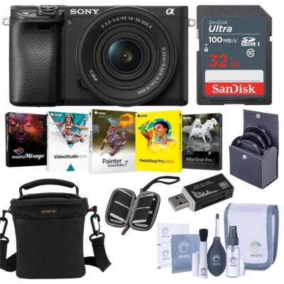 Цифровая беззеркальная камера Sony Alpha a6400 with 16-50mm Lens - Bundle with Shoulder Bag, 32GB SD Card, Cleaning Kit, Card Reader, SD Card Case