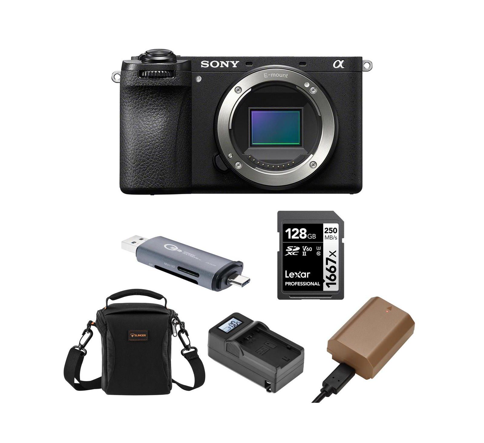 Sony Alpha a6700 Mirrorless Camera Body Bundle with Shoulder Bag, 128GB SD Card, Card Reader, Extra Battery, Charger