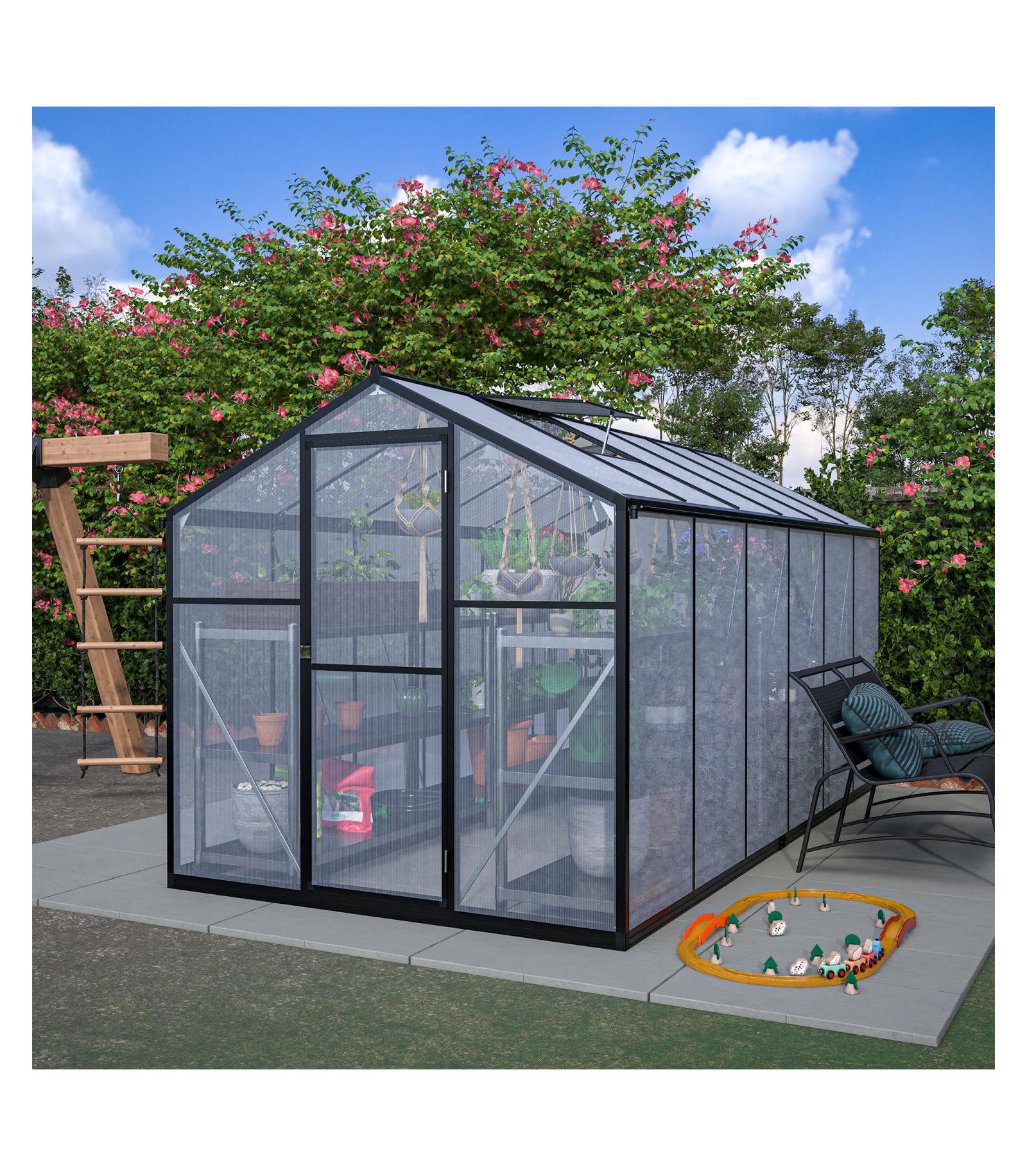Streamdale Furniture Large Green House 6' x 12' Double Flush Door Polycarbonate Greenhouse