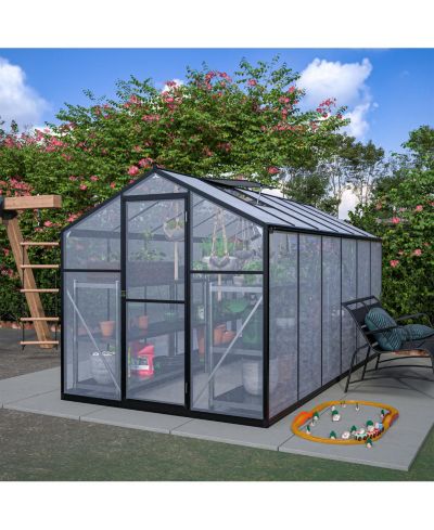 Streamdale Furniture Large Green House 6' x 12' Double Flush Door Polycarbonate Greenhouse