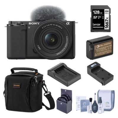 Sony Зеркальная камера для влогов ZV-E10 с объективом 16-50mm, Black - комплект с 128GB SD Card, сумкой, аккумулятором и фильтрами