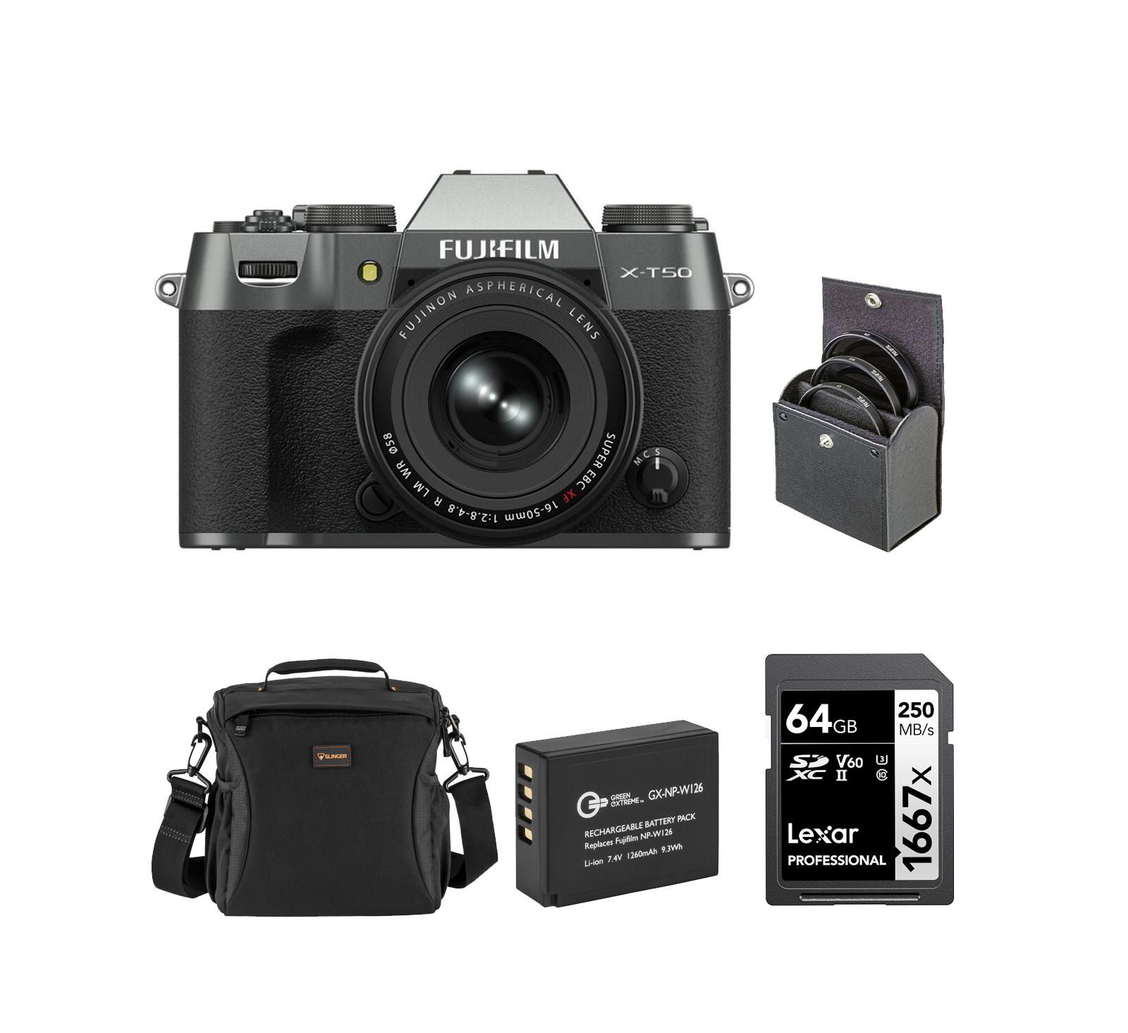 Fujifilm X-T50 Camera  XF 16-50mm Lens, Charcoal Silver, w/Battery  Card