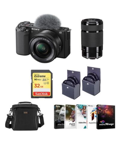 Sony ZV-E10 Camera w/16-50 and 55-210mm Lens, Black w/PC Software Kit