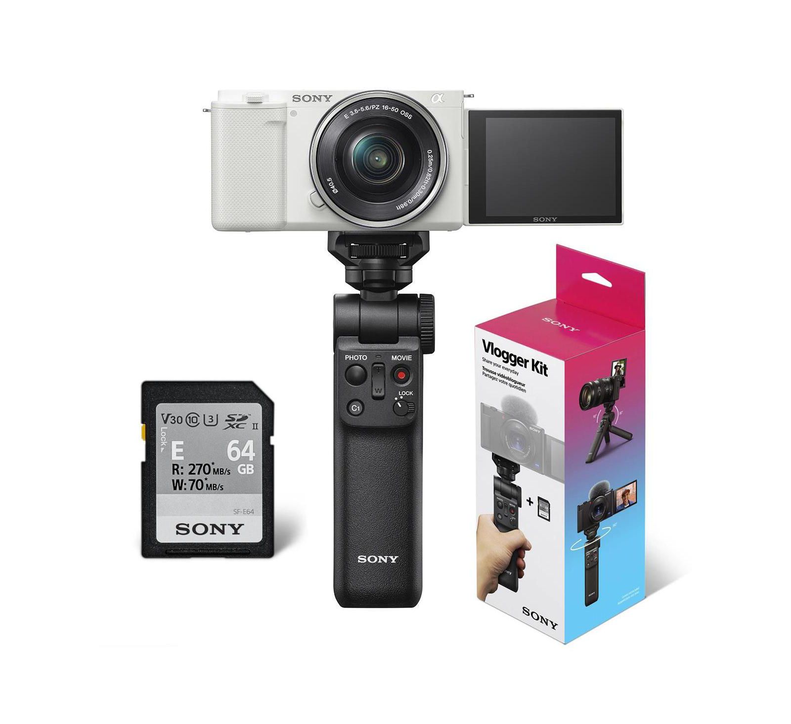 Беззеркальная камера Sony ZV-E10 APS-C с объективом 16-50mm, белая - комплект с аксессуарами Sony ACCVC1