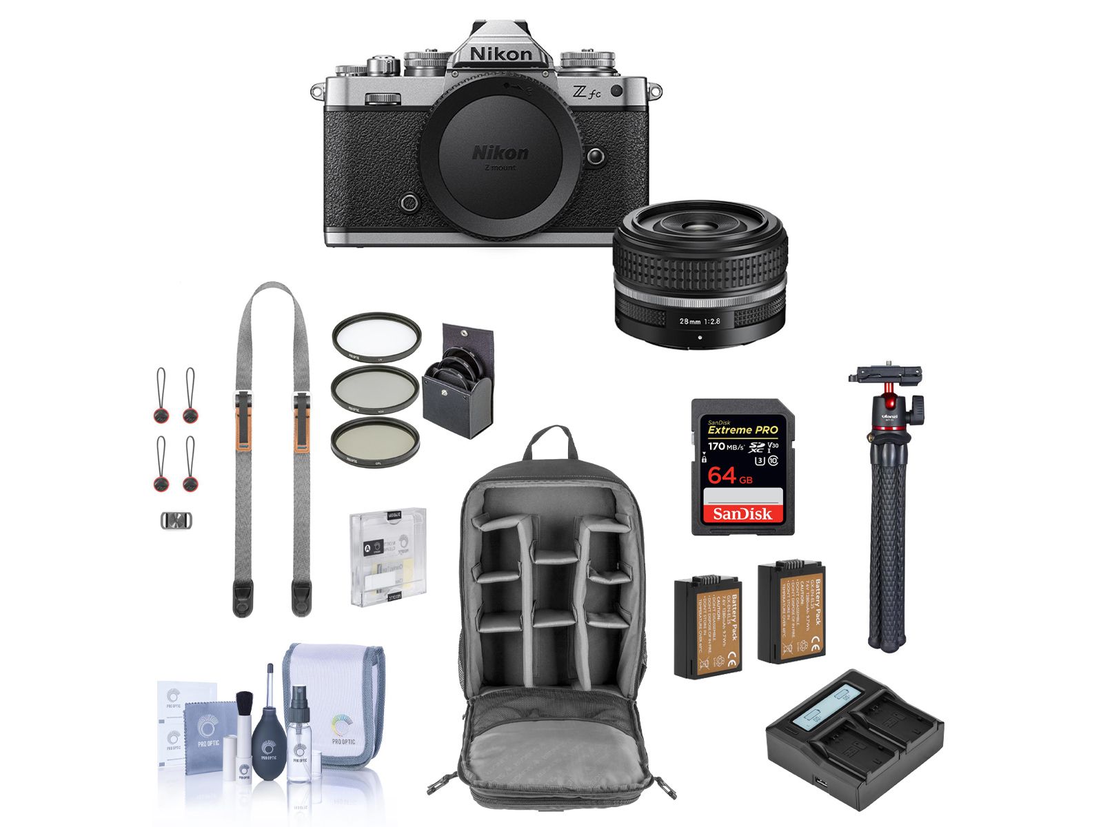 Зеркальная беззеркальная камера Nikon Z fc DX-Format с объективом 28mm комплектом 64GB SD Card, Backpack, Shoulder Strap, 2 Extra Battery, Dual Charger, Screen