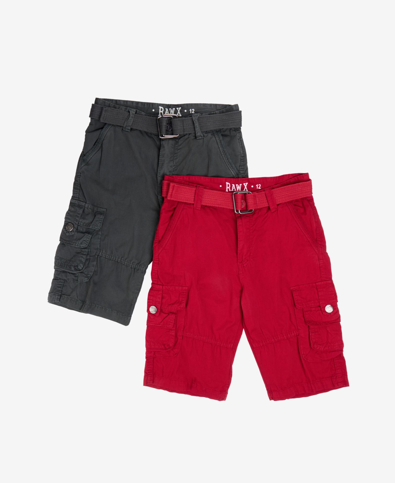 Raw X Boy's 2 Pack Combo Belted Twill Cargo Shorts