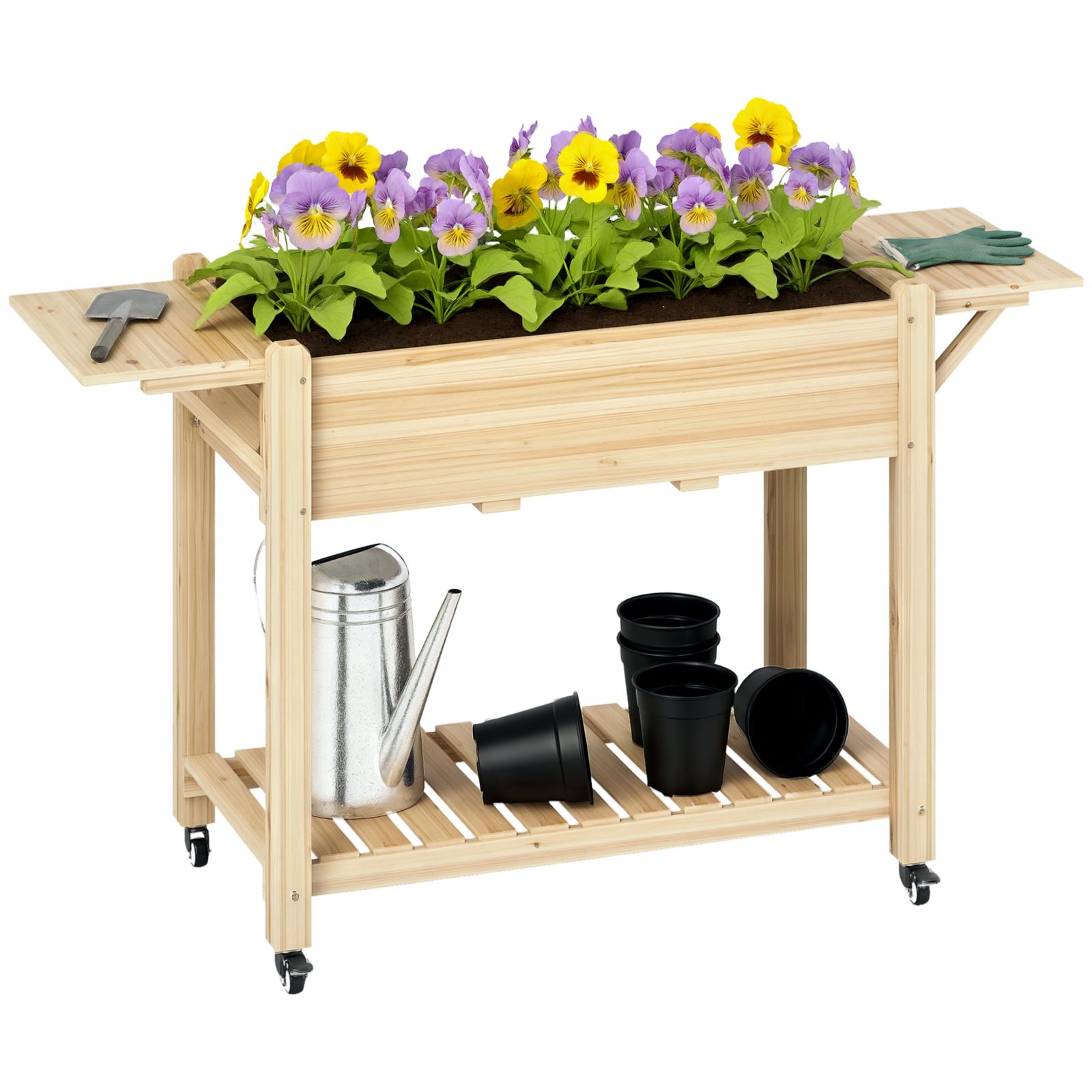Outsunny Wooden Raised Garden Bed with Liner