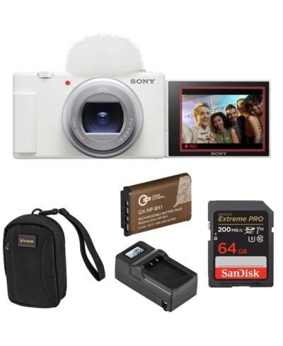 Sony ZV-1 II Vlog Camera for Content Creators and Vloggers, Bundle With Extra Battery, Smart Charger With Screen, 64GB SD Card, Slinger Camera