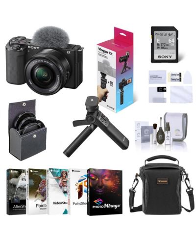 Sony ZV-E10 Mirrorless Camera w/16-50mm Lens, Black w/Grip, PC Software