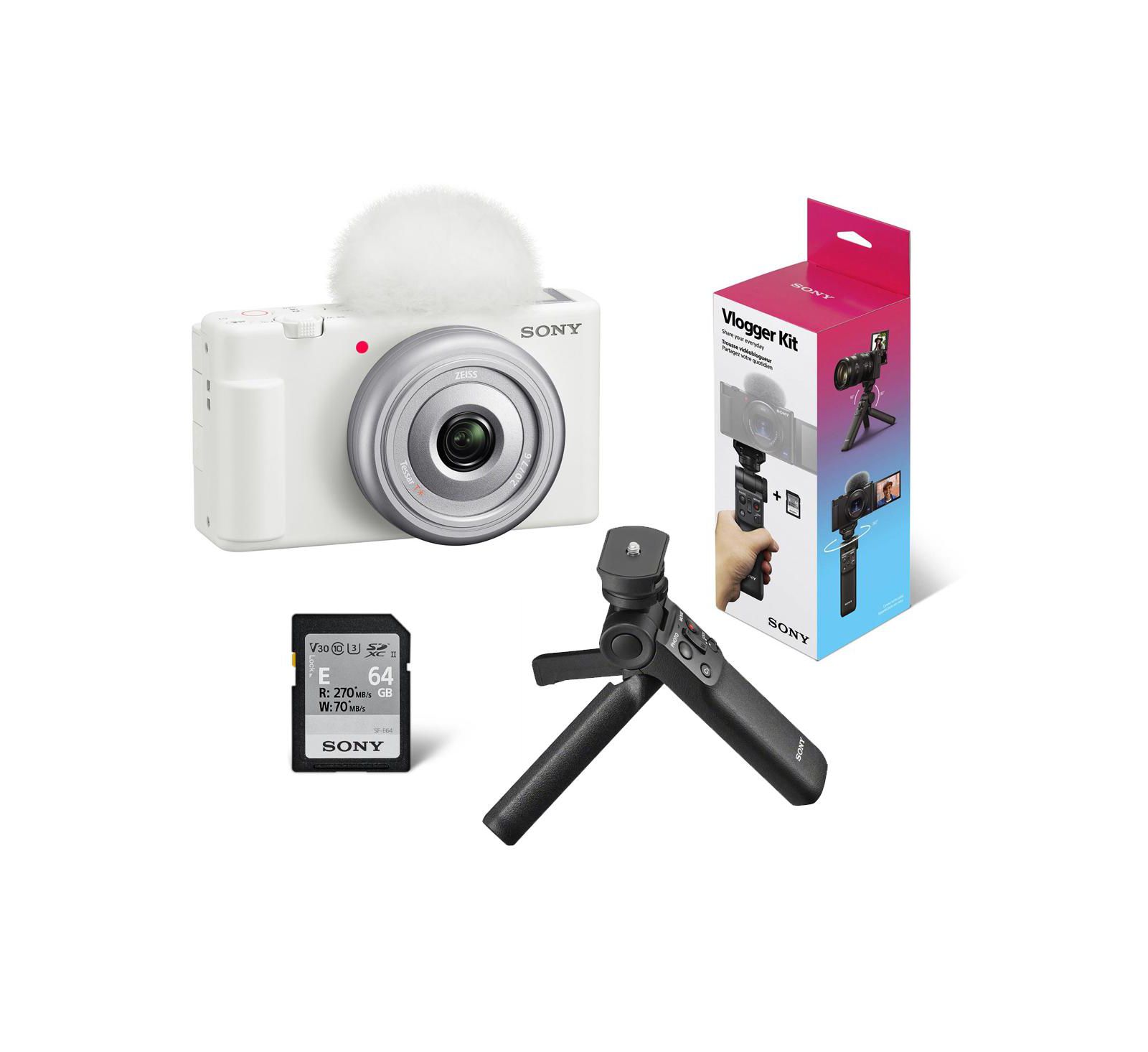 Vlogging камера Sony ZV-1F, White, комплект с беспроводной ручкой GP-VPT3 и штативом