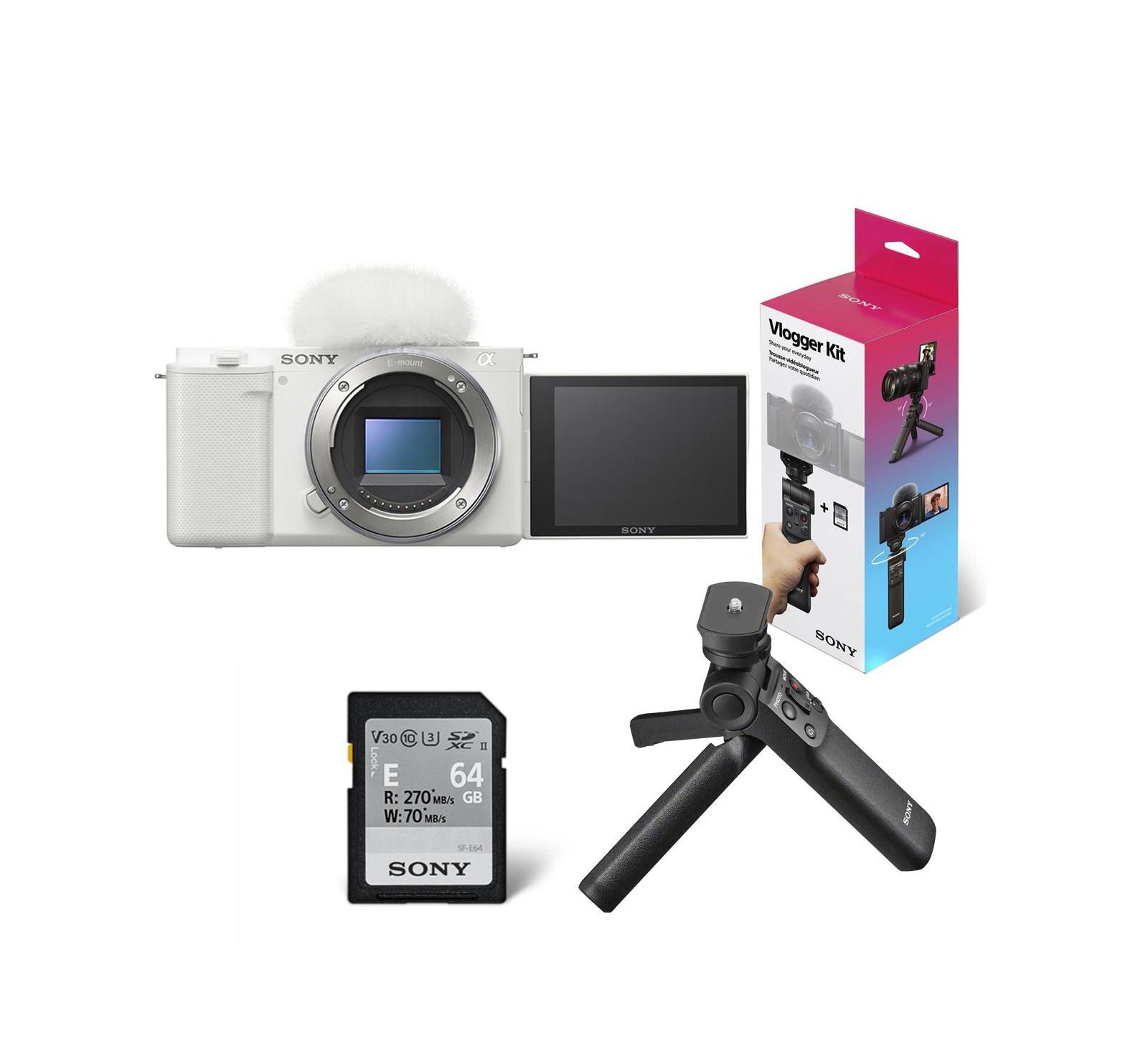 Беззеркальная vlogging-камера Sony ZV-E10 APS-C White с комплектом аксессуаров Sony ACCVC1 (Shooting Grip & 64GB)