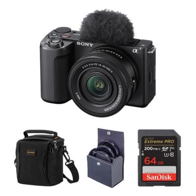 Sony Alpha ZV-E10 II беззеркальная камера с объективом E PZ 16-50mm f/3.5-5.6 OSS II, Black, комплект с картой памяти 64GB, набором фильтров 40.5mm и плечевым ремнем