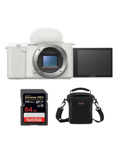 Sony ZV-E10 беззеркальная камера с возможностью смены объектива, White - комплект с SDXC картой памяти 64GB