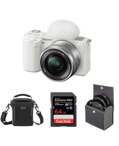 Беззеркальная камера Sony ZV-E10 APS-C с объективом 16-50mm - комплект с 64GB SD картой, сумкой и набором фильтров 40.5mm