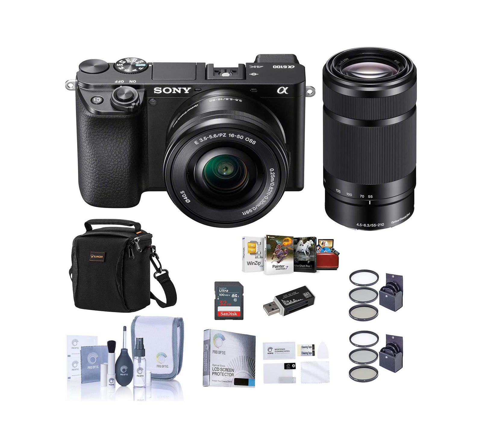 Sony Alpha a6100 Mirrorless Camera with 16-50mm and 55-210mm Lenses w/Mac Acc