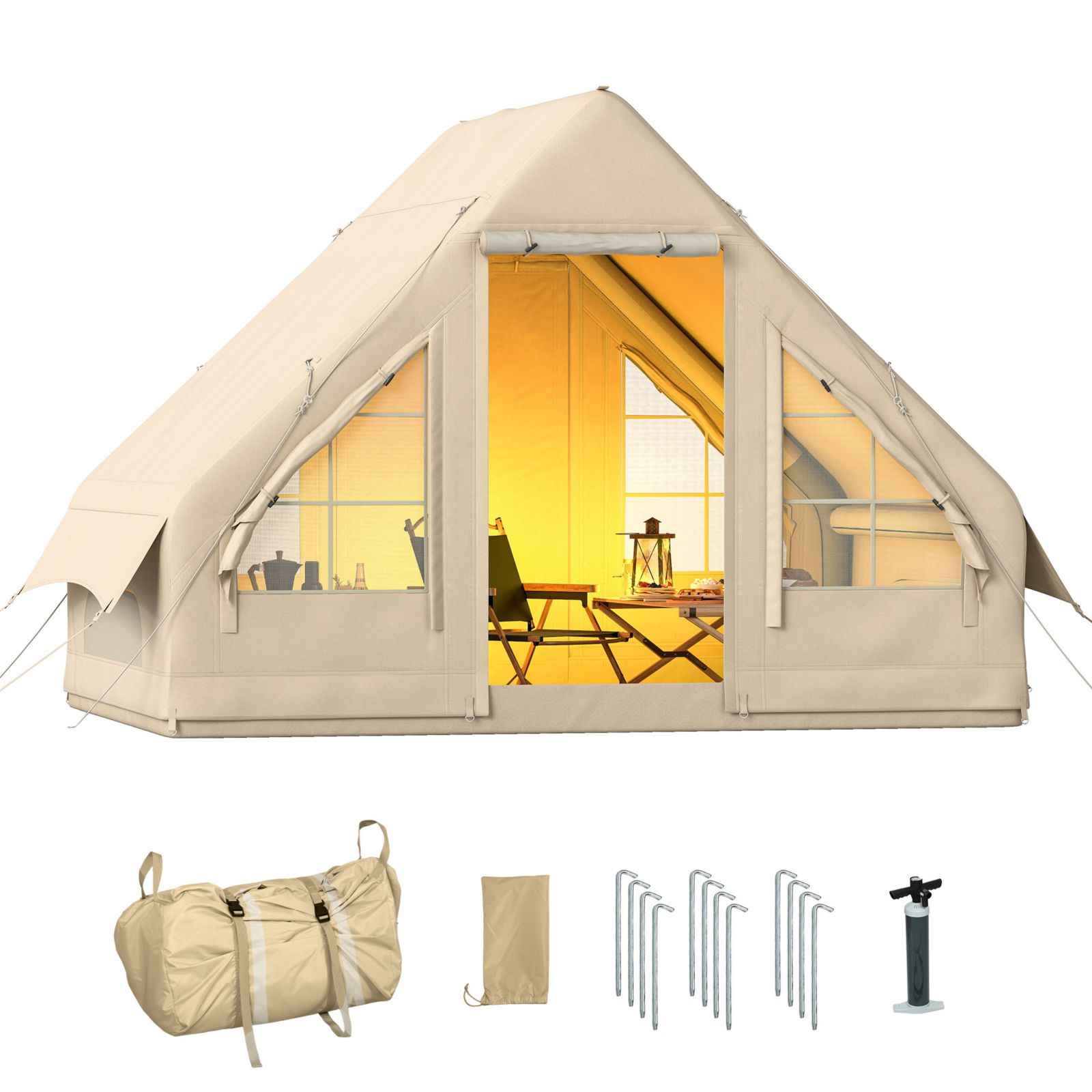 Outsunny Inflatable Camping Tent with Hand Pump, 4 Season for 4-6 People