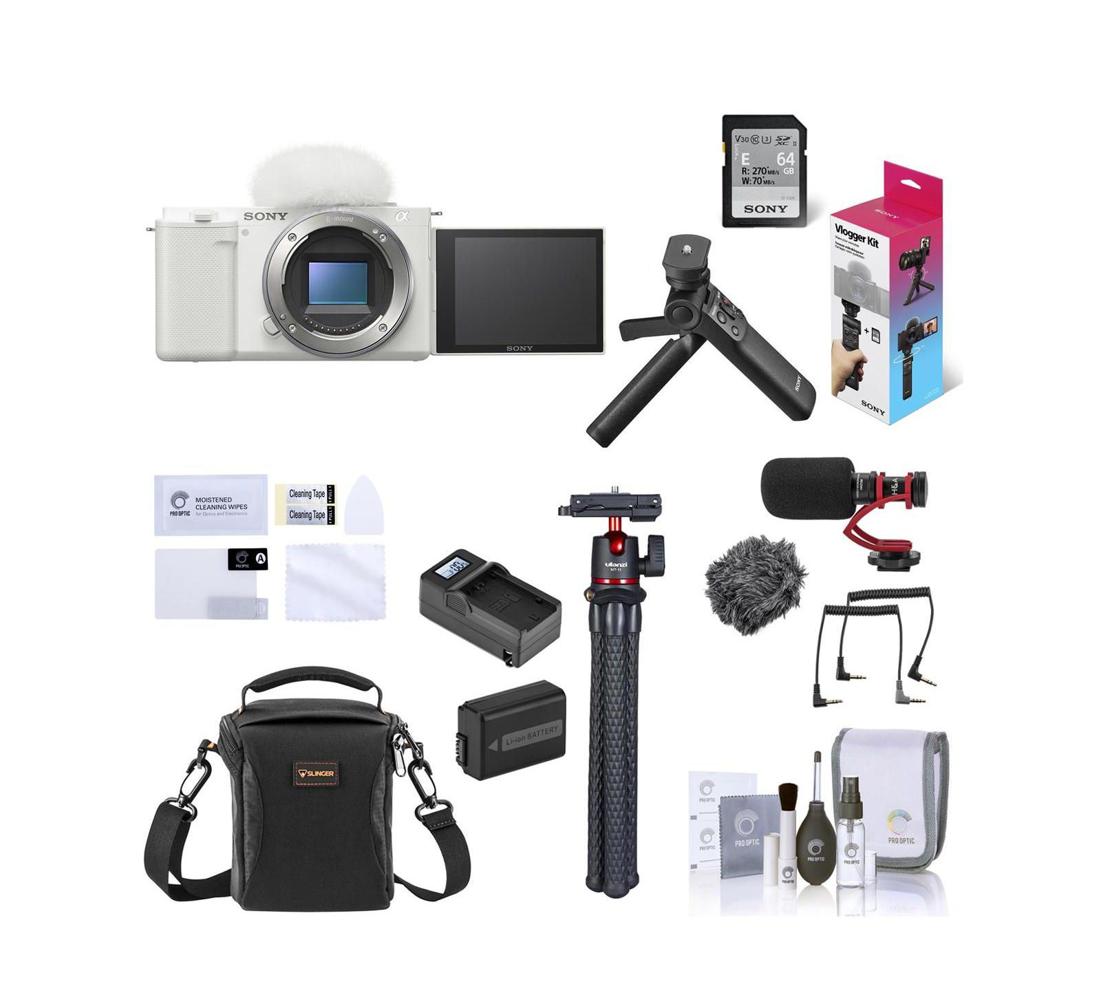 Sony ZV-E10 Mirrorless Camera, White with GP-VPT3 Grip w/Essentials Kit