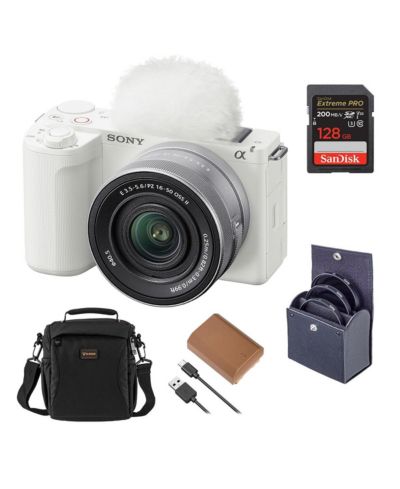 Зеркальная камера Sony Alpha ZV-E10 II с объективом E PZ 16-50mm f/3.5-5.6 OSS II, белая, комплект с картой памяти 128GB, аккумулятором и набором фильтров 40.5mm