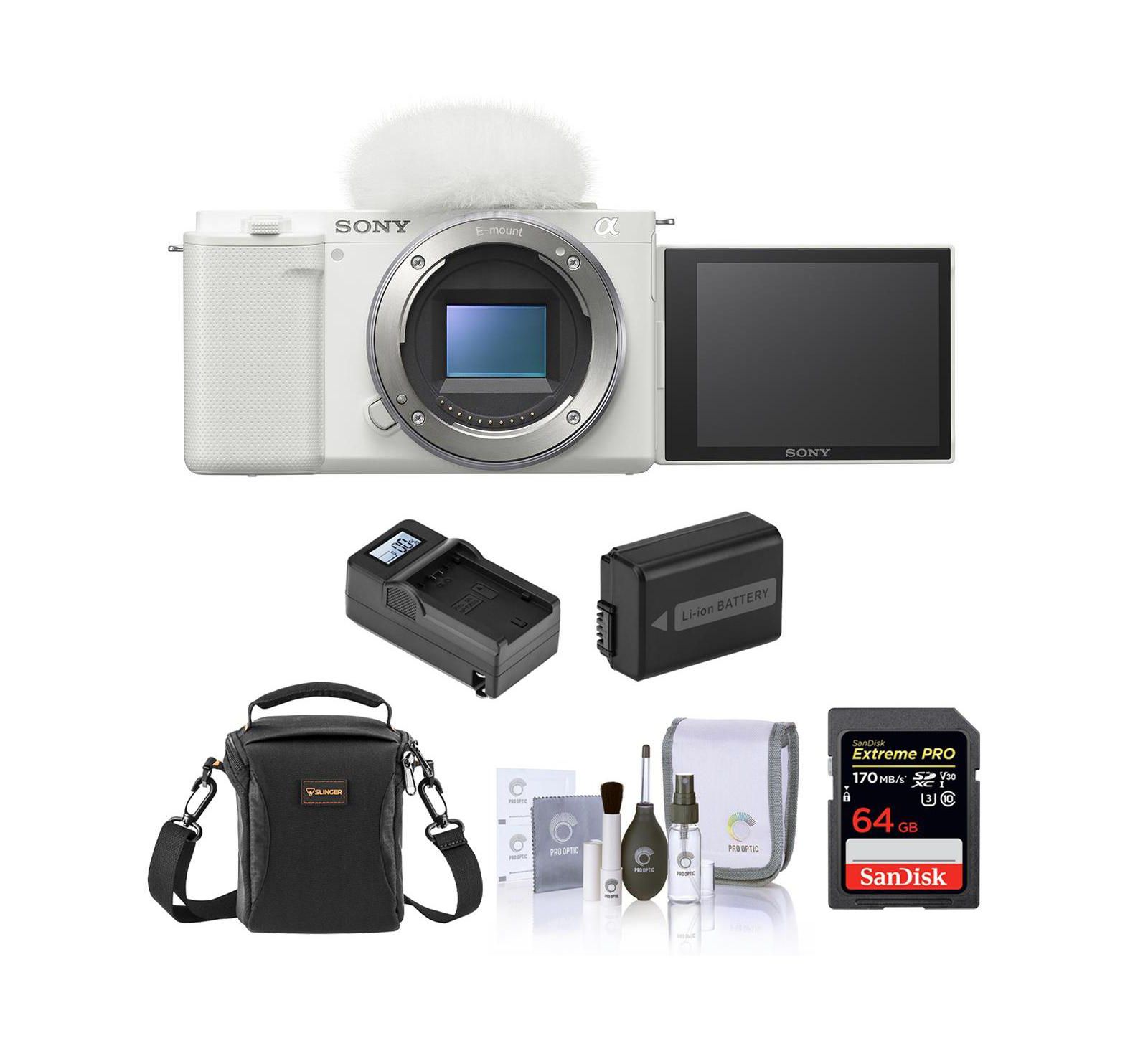 Sony ZV-E10 Mirrorless Camera, White, Bundle with Essentials Kit