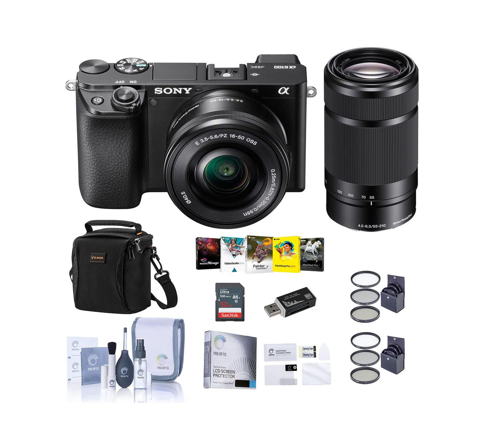 Sony Alpha a6100 Mirrorless Camera with 16-50mm and 55-210mm Lenses w/PC Acc