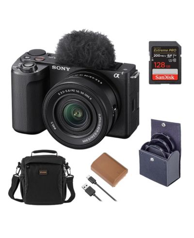 Беззеркальная камера Sony Alpha ZV-E10 II с объективом E PZ 16-50mm f/3.5-5.6 OSS II, черная, комплект с картой памяти 128GB, аккумулятором, набором фильтров 40.5mm и