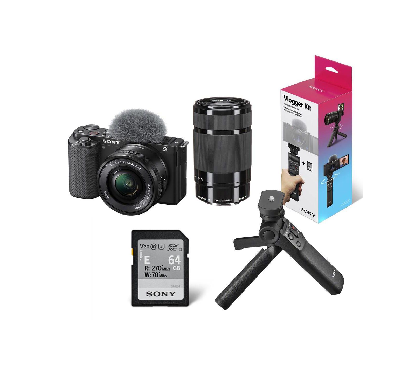 Зеркальная беззеркальная камера Sony ZV-E10 с объективом 16-50mm, Black - Bundle с объективом E 55-210mm f/4.5-6.3 OSS, Vlogger Accessory