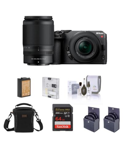 Зеркальная камера Nikon Z 30 с объективами 16-50mm и 50-250mm, комплект с SD картой 64GB, сумкой, аккумулятором и защитными фильтрами