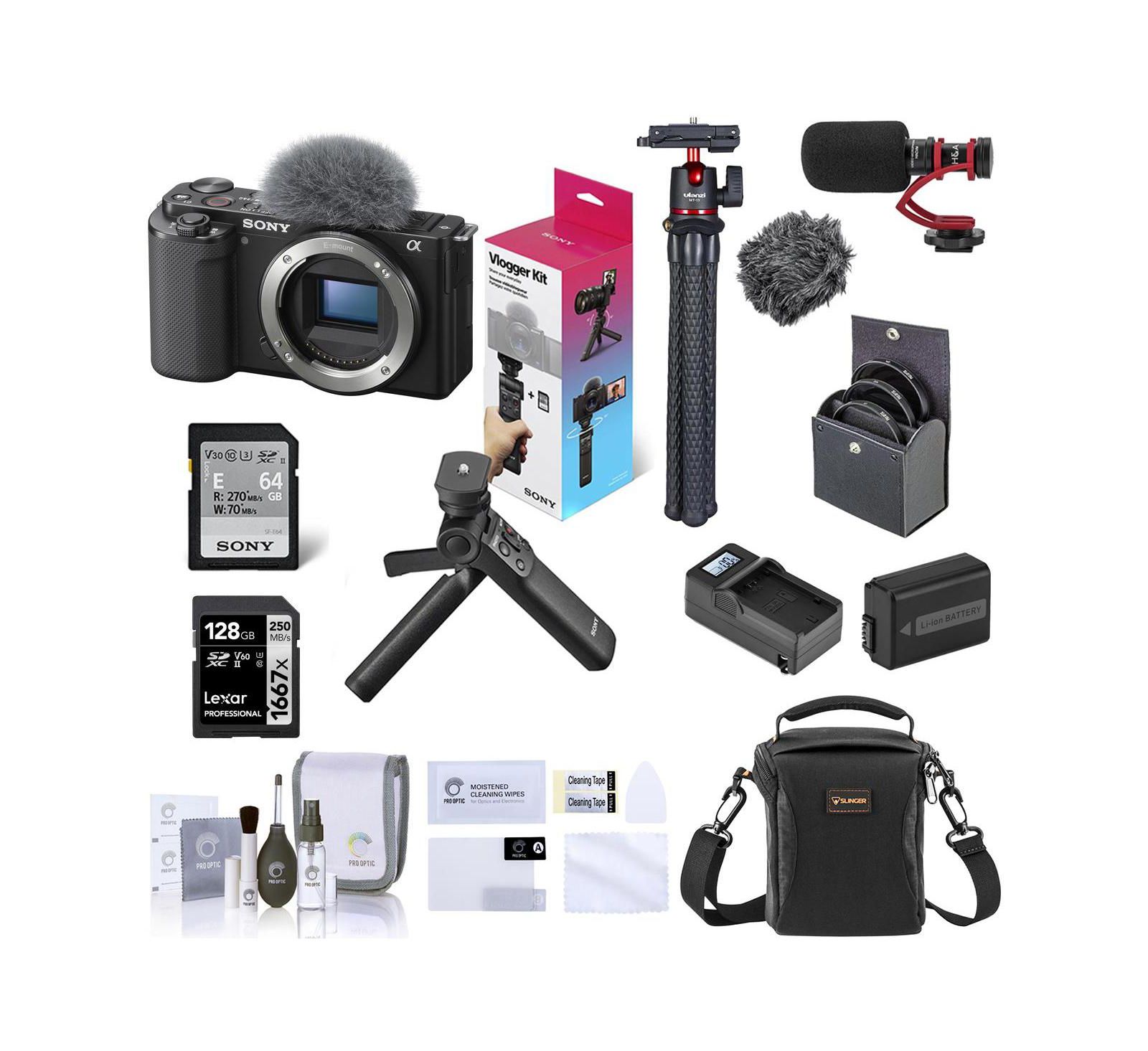 Sony ZV-E10 Mirrorless Camera w/Lens Black w/Shooting Grip, Essentials Kit