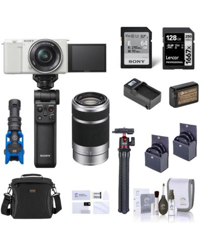 Sony ZV-E10 беззеркальная влог-камера с объективом 16-50mm, Black — комплект с объективом E 55-210mm f/4.5-6.3 OSS, набором аксессуаров для влога и SD Card 128GB