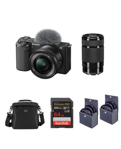 Sony ZV-E10 Camera w/16-50  55-210mm Lens, Black and Included Value