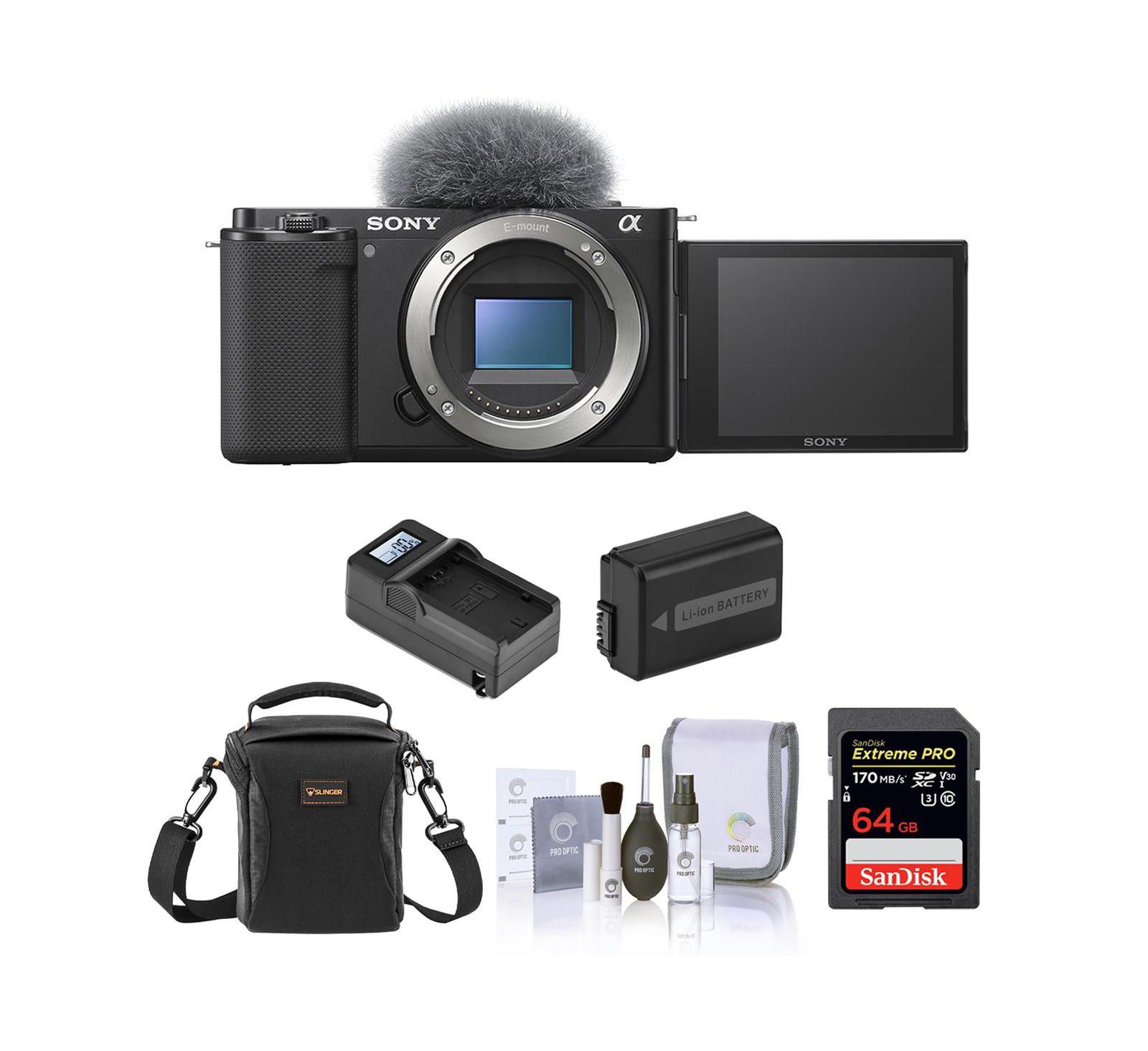 Sony ZV-E10 Mirrorless Camera, Black, Bundle with Essentials Kit