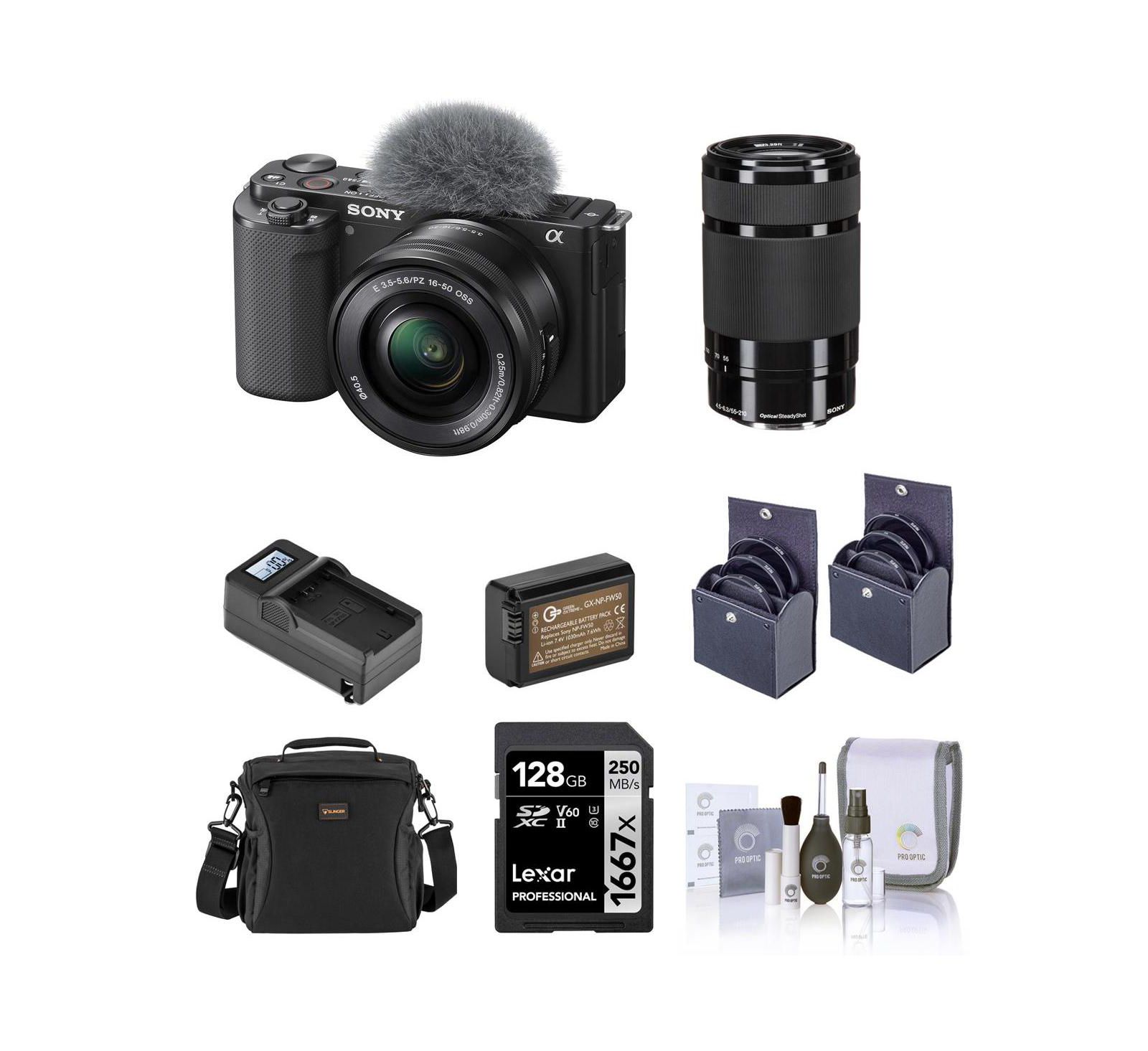 Sony ZV-E10 Camera w/16-50  55-210mm Lens, Black and Essentials Kit