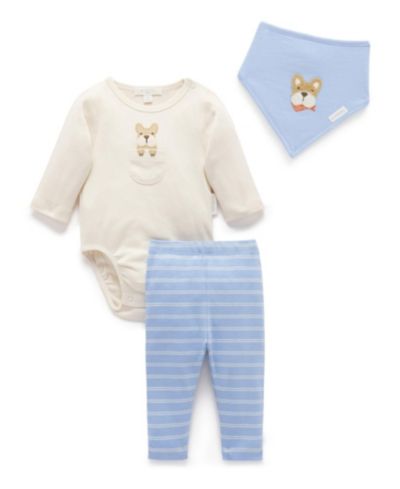 Purebaby Baby Boys Bodysuit, Leggings and Bib 3 Piece Gift Set