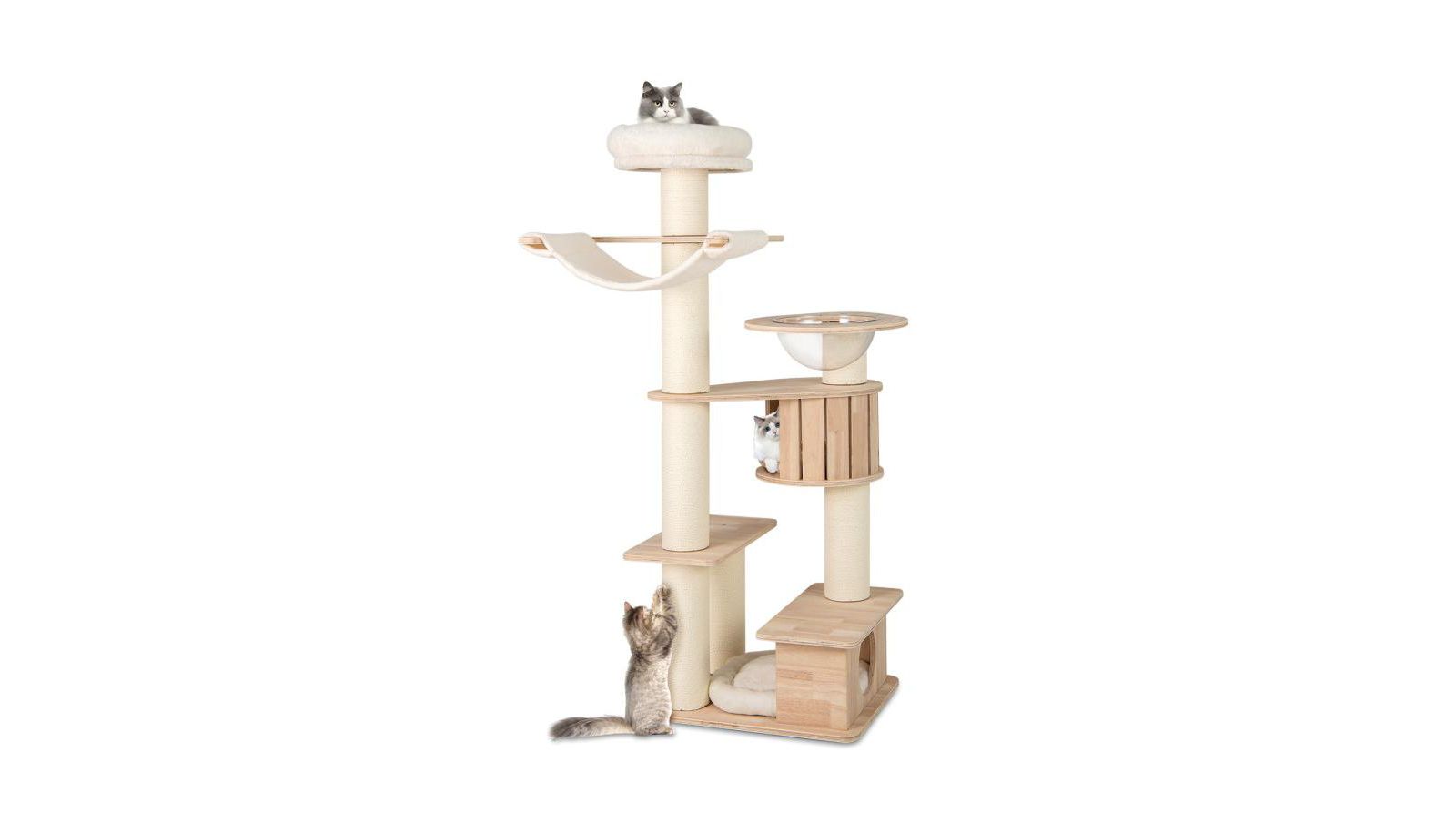 Multi Level Cat Tree Tower with Top Perch and Soft Washable Plush Bedding-Light Brown