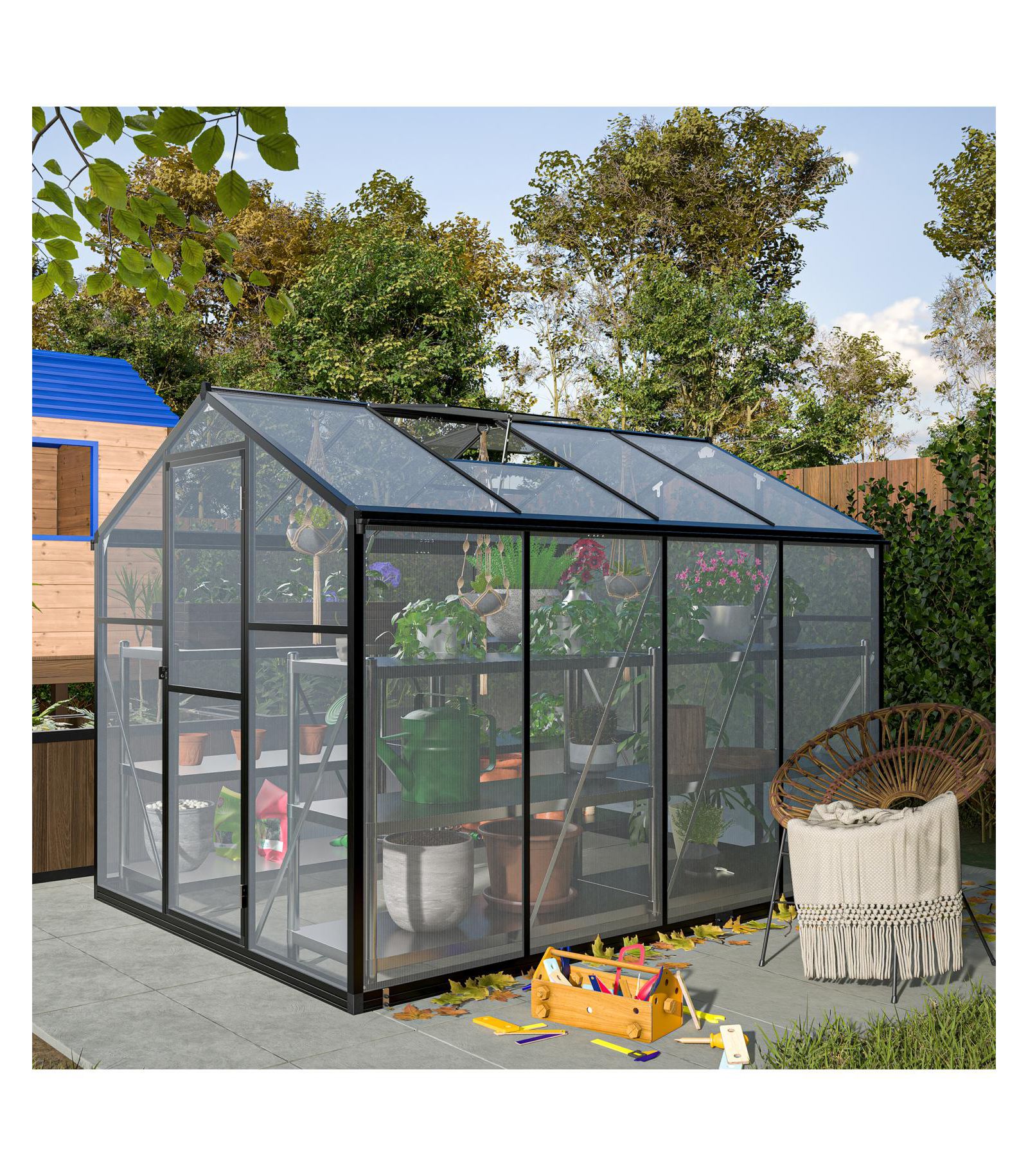 Теплица Streamdale Furniture Walk-In 6x8 FT Outdoor Polycarbonate с вентиляционным отверстием в крыше