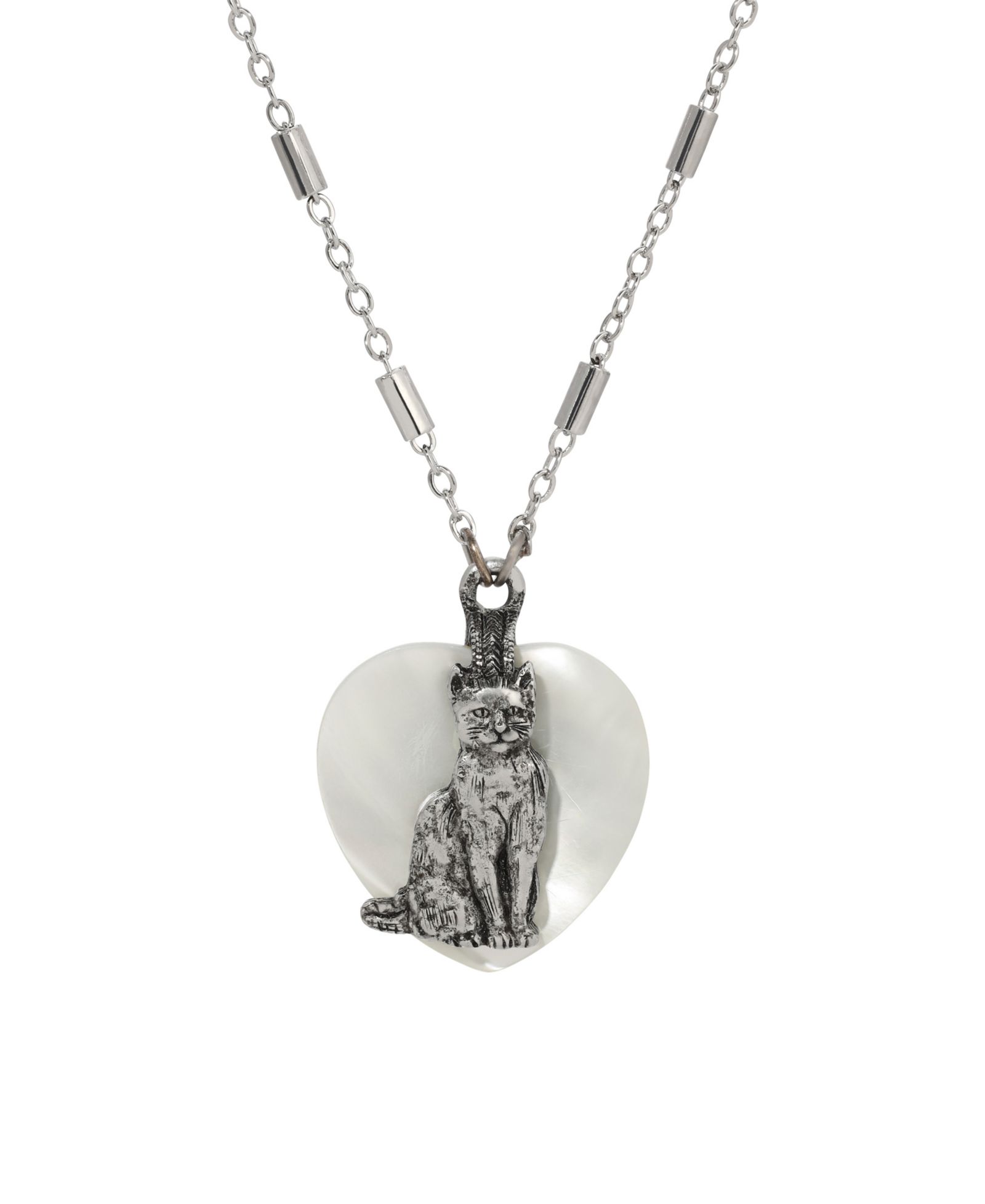 2028 MOP Heart Cat Pendant Necklace
