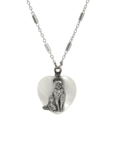 2028 MOP Heart Cat Pendant Necklace