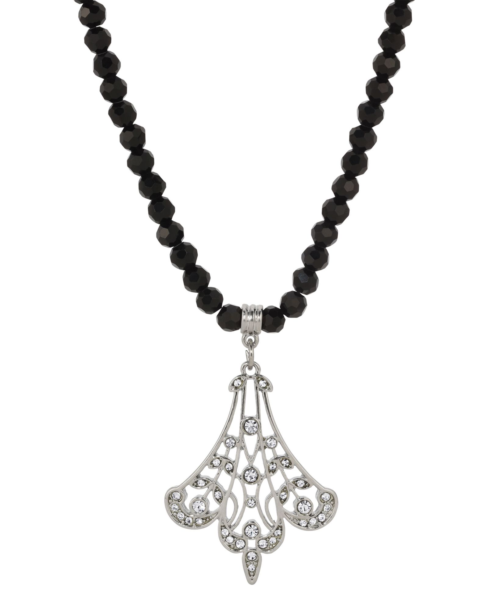 Ожерелье 2028 Black Glass Bead Crystal Fan