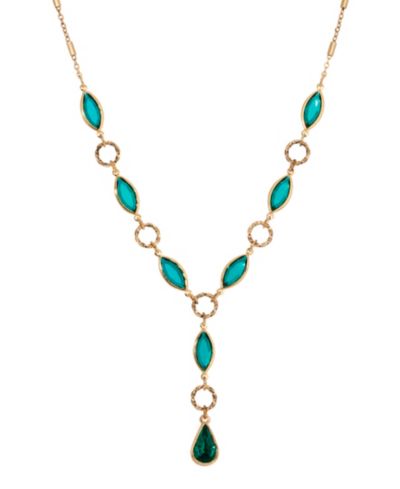 2028 Green Crystal and Acrylic Stone Y Necklace