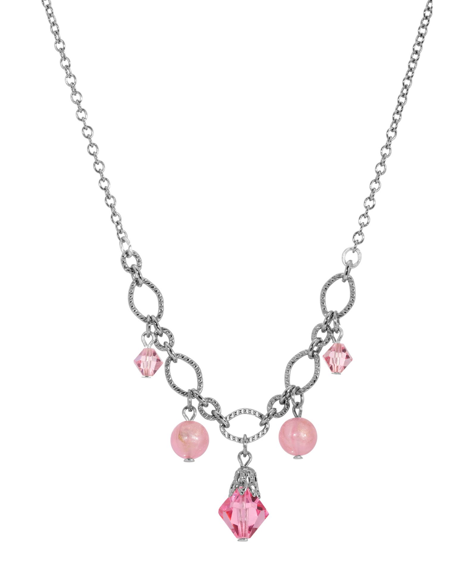 Ожерелье 2028 Silver Tone Pink Crystal Acrylic Bead