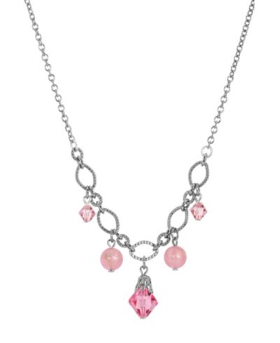 Ожерелье 2028 Silver Tone Pink Crystal Acrylic Bead