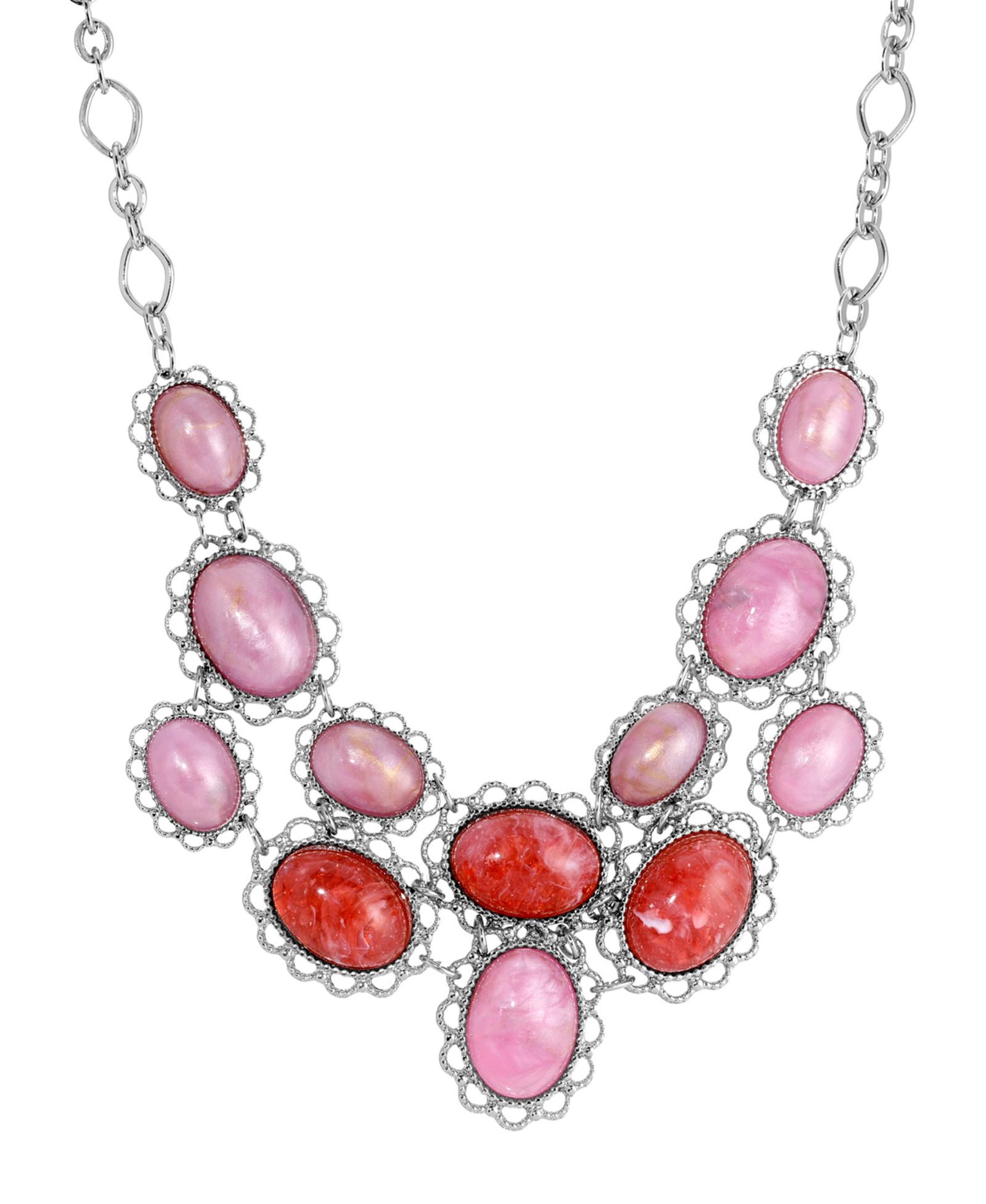 Ожерелье-бисер 2028 Oval Pink Acrylic Stone Bib Necklace