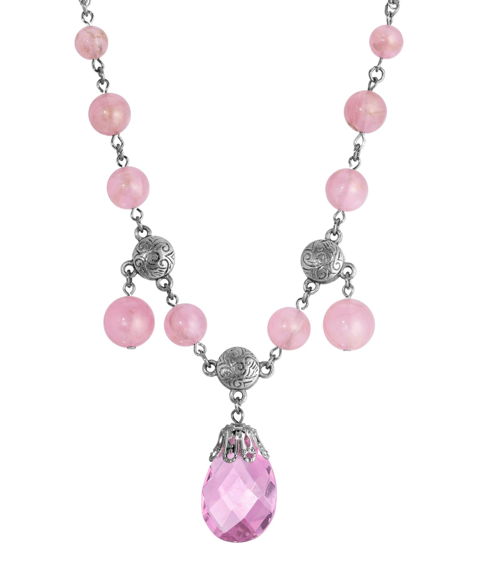 2028 Pink Beaded Briolette Pendant Necklace