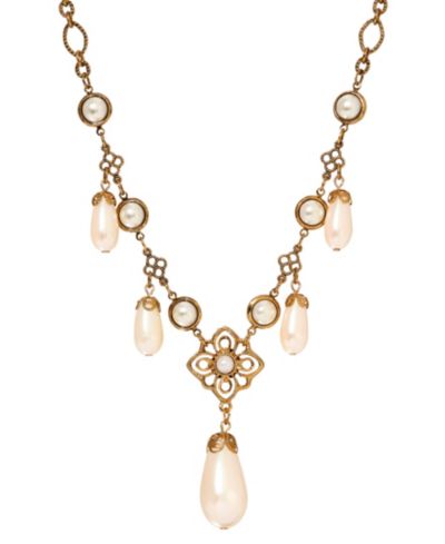 2028 Faux Cultivated Pearl Filigree Bib Necklace