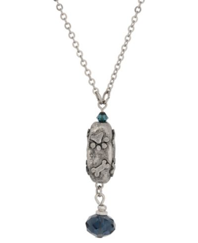 2028 Blue Glass Paw and Bone Pendant Necklace