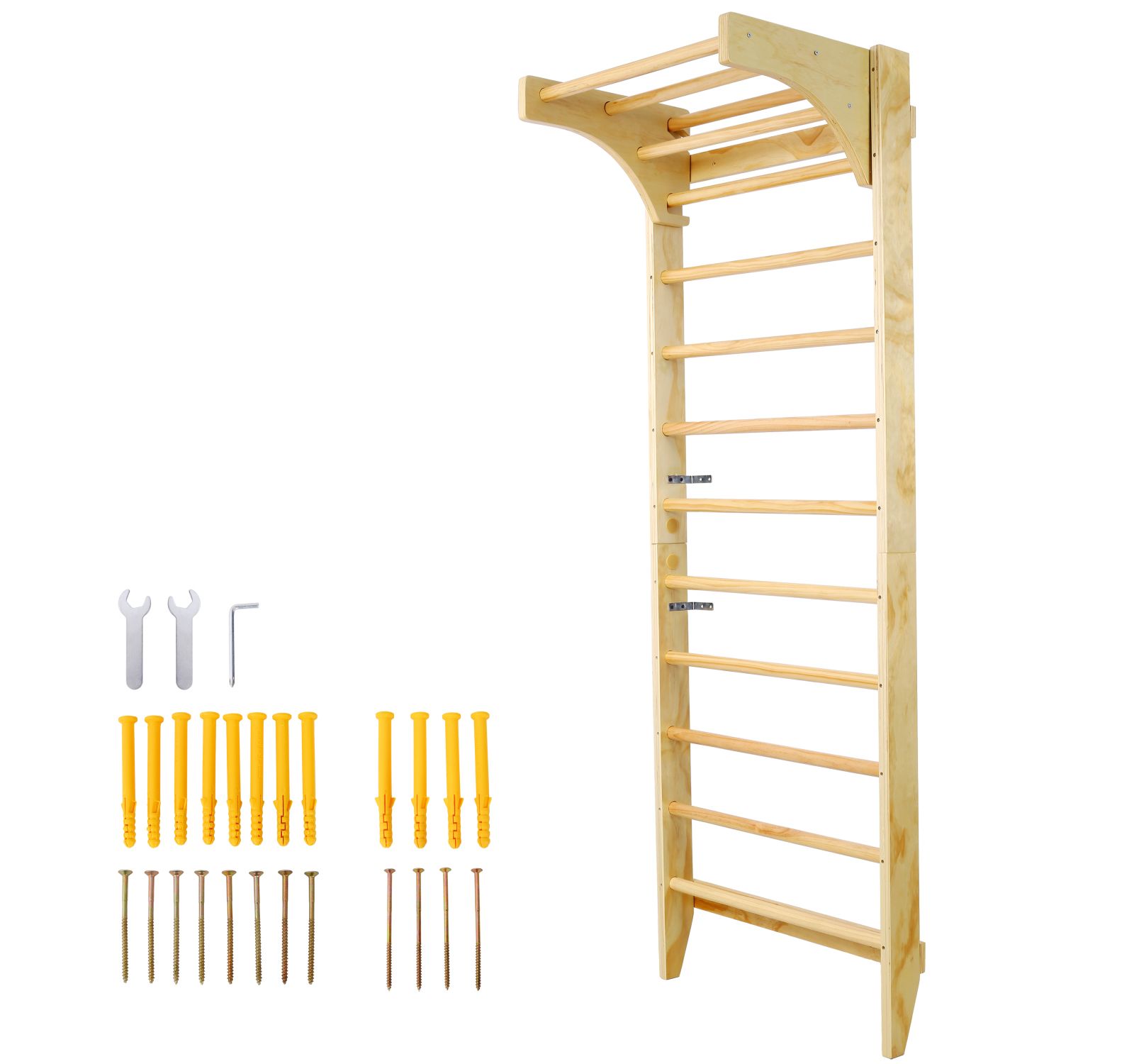 Streamdale Wooden Swedish Ladder, Stall Bars Set for Physical Therapy and Gymnastics (with Adjustable Pull-up Bar)