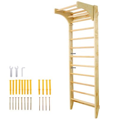 Streamdale Wooden Swedish Ladder, Stall Bars Set for Physical Therapy and Gymnastics (with Adjustable Pull-up Bar)