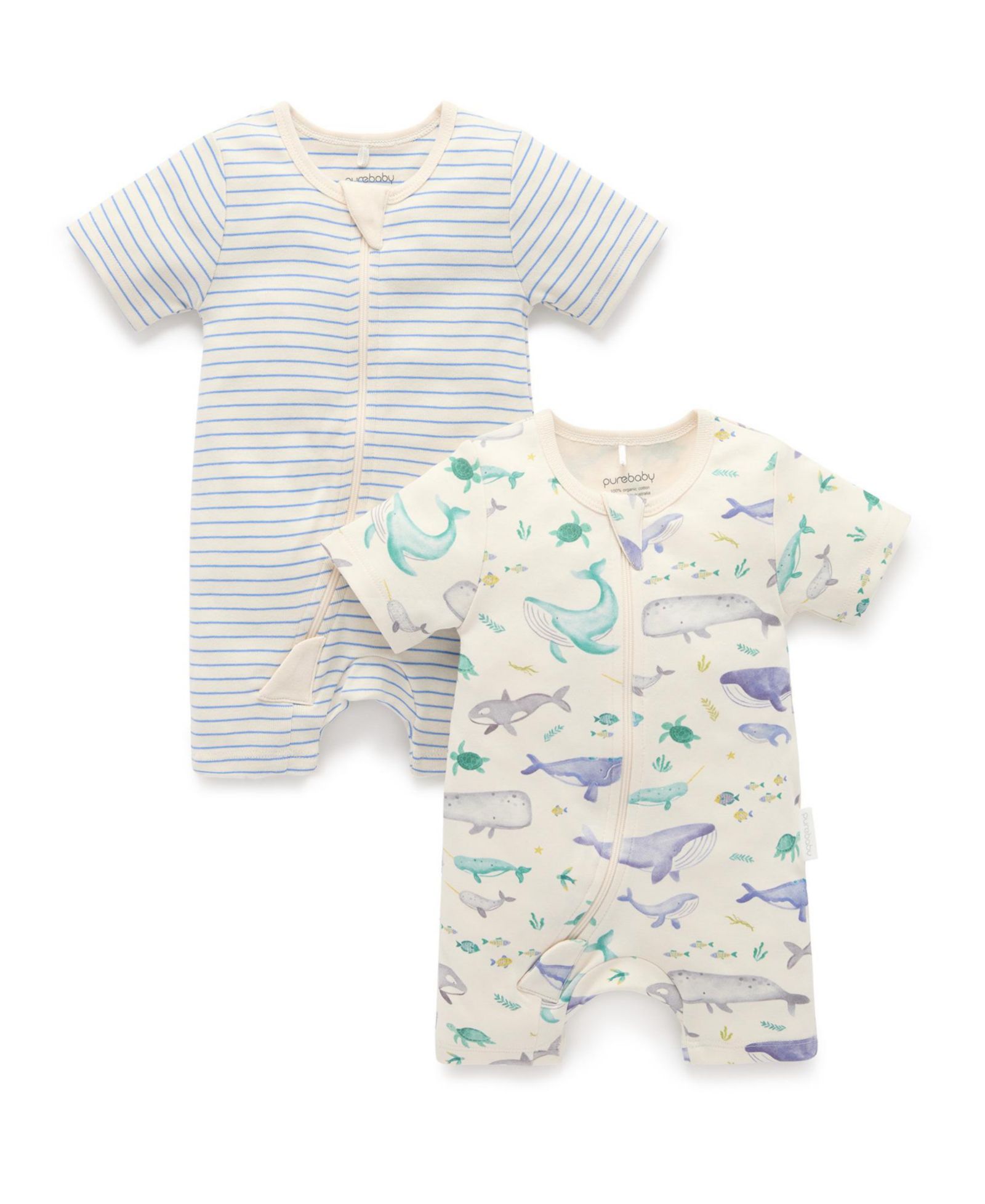 Purebaby Baby Boys Short Sleeve 2 Pack Zip Coverall