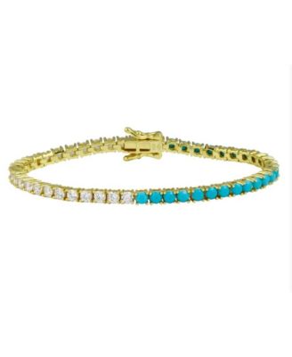 Half Half Cubic Zirconia Tennis Bracelet Tone